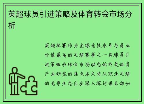 英超球员引进策略及体育转会市场分析
